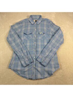 Gilly Hicks Plaid Button Down Lightweight Flannel Womens S Sydney Blue Preppy